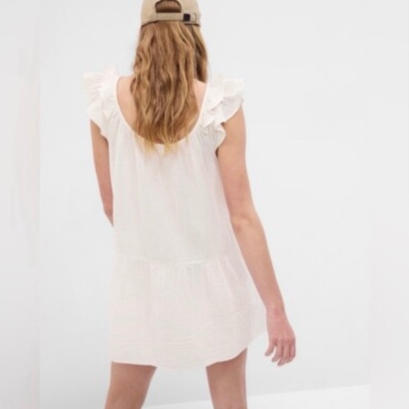 NWT GAP White Gauze Mini Dress Ruffle Sleeve Flutter Sleeve Medium - Picture 2 of 4